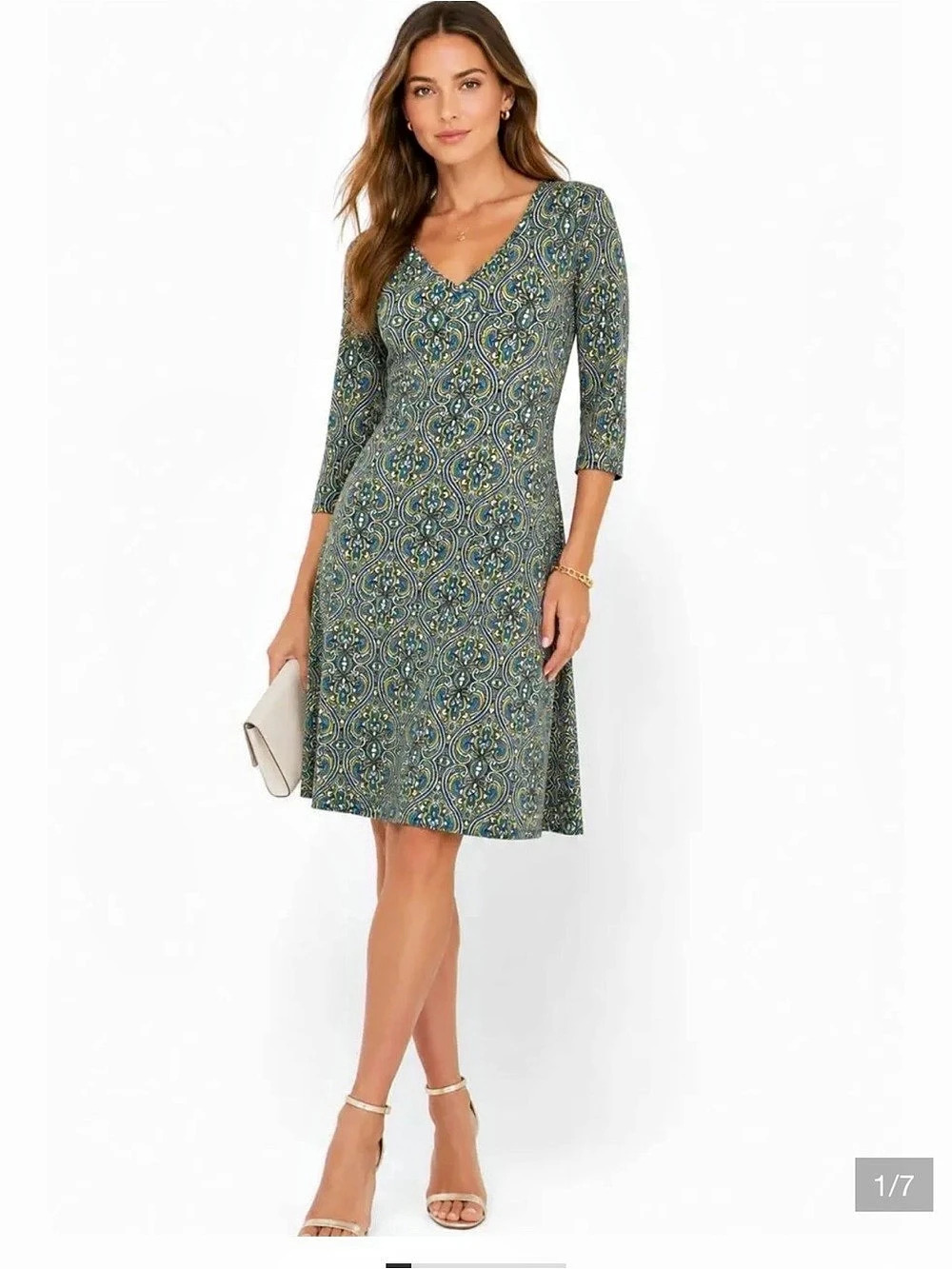 Prana women’s Paisley Midi Dress in Green & Blue Size large